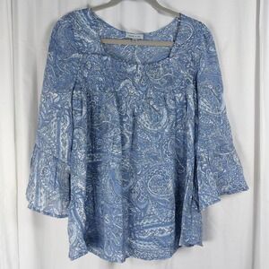 Floral and Ivy Paisley Floral Flowy‎ Gauzy Blouse Blue Womens Sz Sm Bell Smocked